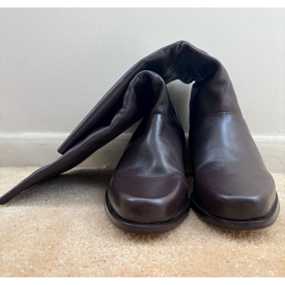 Markon Shelly Brown Leather Square Toe Calf‎ High Boots Women's Size 8.5M